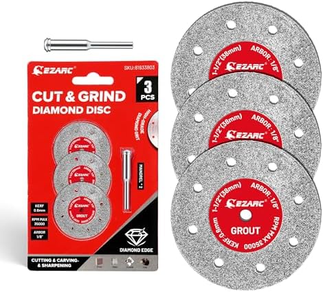 EZARC 1-1/2 Diamond Tile Cutting Wheels with Mandrel, 0.6mm Kerf, 3-Pack