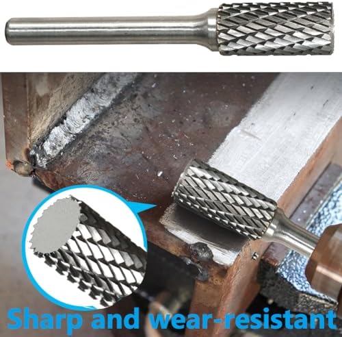 Carbide Burr Set 1/4" Shank SA-5 Die Grinder Bits Tungsten Double Cut Burr Bits (1/2" Cutter Dia X 1" Cutter Length) for Die Grinder Kits Metal Grinding Drilling Polishing (1pcs)