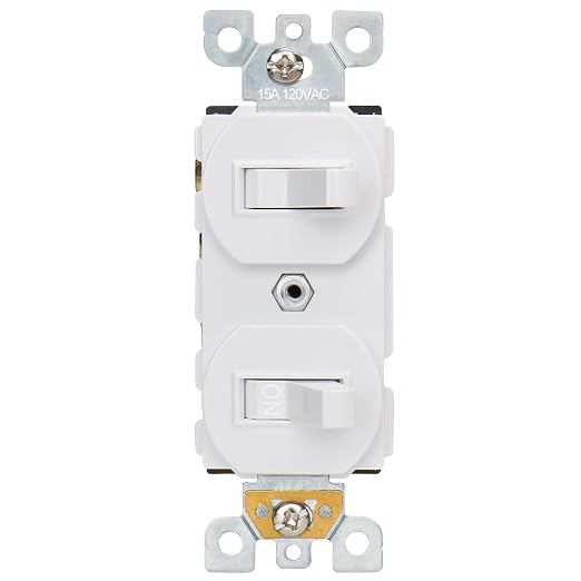 Baomain 10-Pack Double Toggle Light Switch,15 Amp 125V Two Single Pole Residential Grade,On/Off Electrical Wall Switch Self-grounding, Glossy White ETL Certified