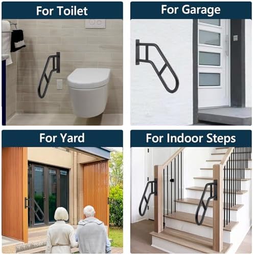 Hand Rails for Outdoor Steps & Elderly (Max 800LBS),U-Shape Wall Mount Stair Railing, Porch, Deck & Garden Grab Bar, Safety Handle for Garage, 2 Pack