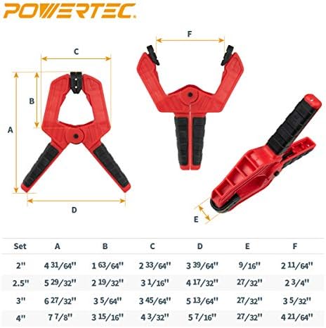 POWERTEC 71625 Heavy Duty Spring Clamp Set from 2" - 4" | 10 Clamps w/ 4 Assorted Sizes