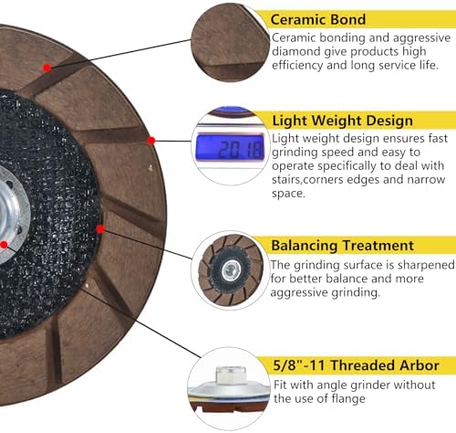 5" Ceramic Bond Diamond Cup Wheel for Concrete, 5/8-11, 100 Grit