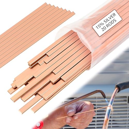 20 Sticks 15% Silver Brazing Rods AWS BCuP-5 15% Silver Solder Phos Copper Brazing Alloys Flat Welding Rods 0.050"x1/8"x10" for HVAC Refrigeration Air Conditioning Cold Storage Equipment (20 Pcs)