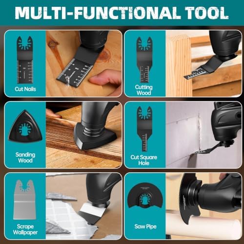 Cordless Oscillating Tool for Makita 18V Battery(No Battery), 6 Variable Speed Brushless-Motor Tool, 22Pcs Multi Tool Kit, Oscillating Saw for Scraping, Sanding, Cutting Wood