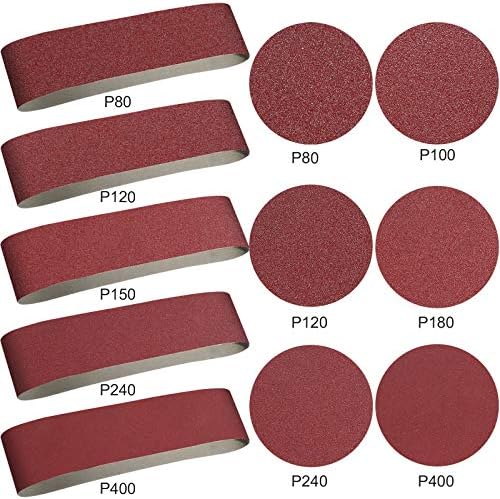 Blulu 22 Pieces 4 x 36 In Sanding Belts and 6 In Self-Adhesive Discs Set