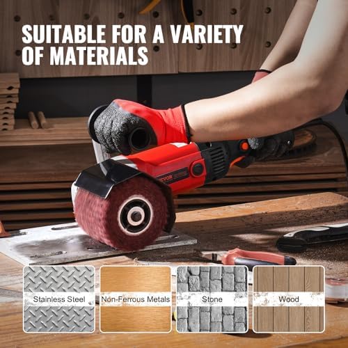 VEVOR Burnishing Polishing Machine, 1200W 6 Variable Speed Surface Conditioning Tool, Handheld Electric Metal Burnishing Machine with 4 Fiber Polishing Wheels for Stainless Steel, Non-Ferrous Metals