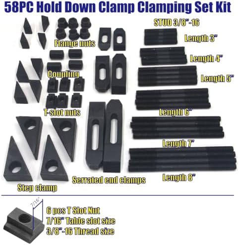 HFS (R) 58pc Hold Down Clamp Clamping Set Kit Bridgeport Mill (7/16" Slot 3/8" Stud)