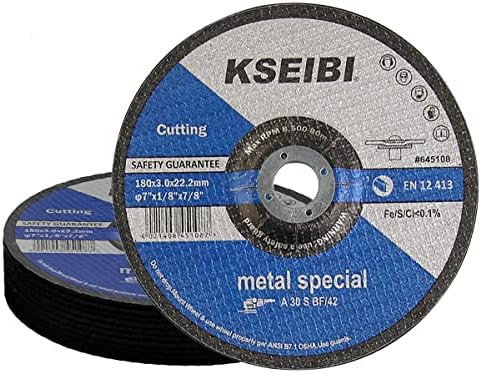 KSEIBI 645108 Grinding Wheels 10-Pack, Aluminum Oxide Discs for Metal & Stainless Steel, 7" x 1/8" x 7/8", Aggressive Grinding for Angle Grinders, Depressed Center Design