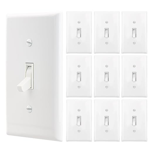 Baomain 10-Pack 15 Amp Toggle Light Switch with Wall Plate, 3-Way, Residential/Commercial Grade, On/Off Switch, Glossy White, UL Certified
