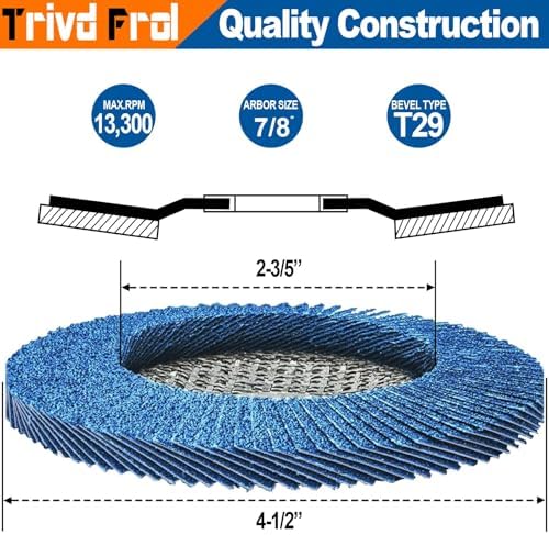 40 Pack Flap Discs 4 1/2 for Angle Grinder Sanding Disc - Trivd Frol 40/60/80/120 Grit T29 Flap Disc, 7/8 Inch Zirconia Abrasive Grinding Wheel Disc for Metal, Wood, Stainless Steel Finishing