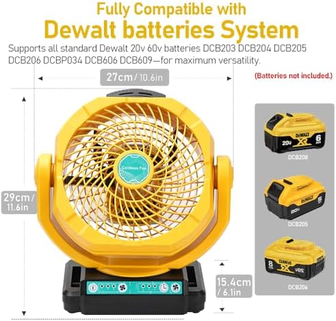 Cordless Oscillating Fan Compatible with Dewalt 20V&60V Battery(Tool Only)