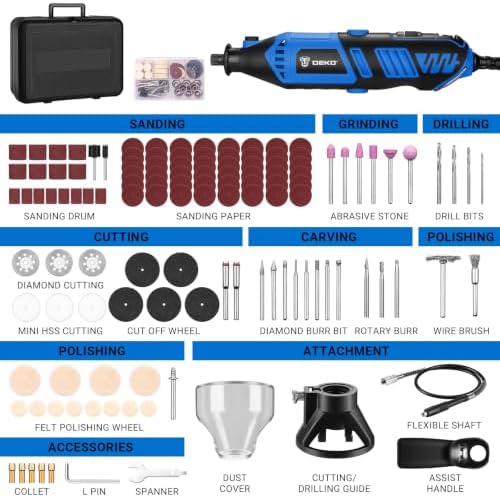 DEKOPRO Rotary Tool Kit, 1.5-Amp Corded Power Rotary Tools with 42" Flex Shaft, 6 Variable Speed, 8,000-35,000 RPM, 129 Pcs Accessories Kit for Cutting, Sanding, Grinding, Carving & DIY Projects Blue