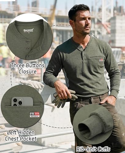 BOCOMAL FR Shirts for Summer Breathable Vented Mesh Flame Resistant Henley