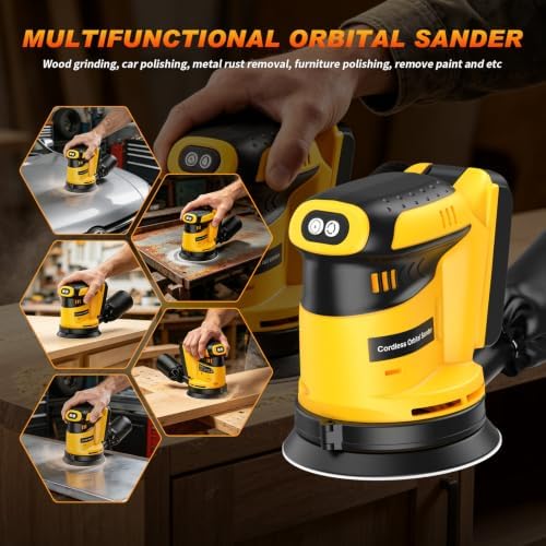 Cordless Orbital Sander for Dewalt 20V Battery(Battery Not Included), Brushless 3 Variable Speeds, 7500 to 11000 RPM, Sandpapers With Dust Collector for Woodworking Sanding, Metal & DIY