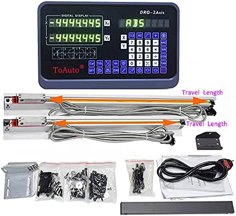 DRO 2 Axis Digital Readout Display with 2pc Glass Linear Scale 5 Micron Accuracy for CNC Mill Lathe Machine (300+900)