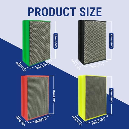 Diamond Hand Polishing Pad Diamond Sanding Block Foam Backed Diamond Sponge Sanding Pads for Wet or Dry Grinding polishing for Granite Marble Stone Tile Glass Ceramic (4, 60/120/200/400# Square)