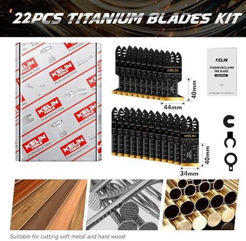 KELIN 22pcs Titanium Oscillating Tool Blades, Universal Multitool Blades