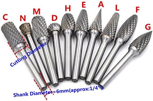 10Pcs/set 3/8 Dia. Solid Carbide Convex Concave Burrs Heavy DutyTungsten Grinding Cutting Heads Chamfering Abrasion Industrial Deburring Rotary Tools for Oblong Slots Holes