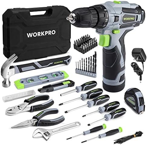 WORKPRO 12V Cordless Pink Drill Set for Women, Home Tool Kit with Tool box