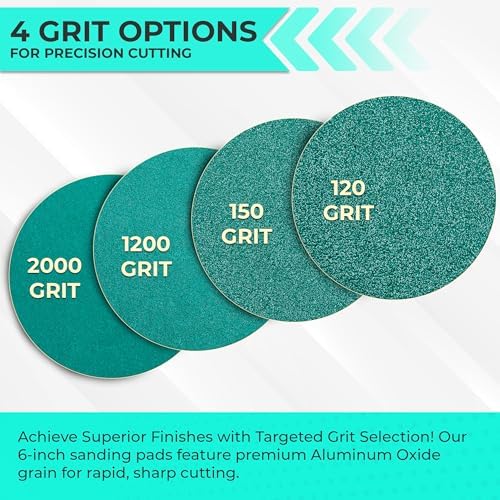 Sunmight Film Grip No Hole 6 Inch Sanding Discs - 2000 Grit, Premium Aluminum Oxide - Strong Film Backing for Automotive, Marine, Wood & Metal Applications - Excellent Cutting and Long Life (50 Pcs)