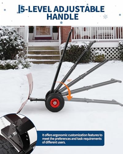 GarveeTech 29x19.8 in Rolling Snow Shovel on Wheels, Metal Snow Pusher