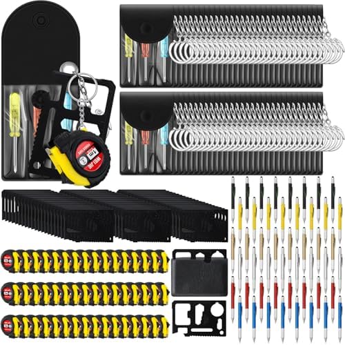 192 Pcs Mini Screwdriver Tape Keychain Set Multitool Pen Card Father's Gifts Bulk Mini Tool Set for Adult Men Dad (Multicolor)