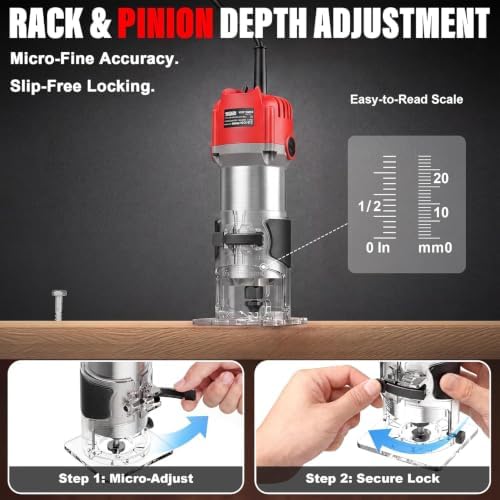 TEENO Router Tool, 1.25 HP 6.5 Amp Compact Wood Router Tool for Woodworking