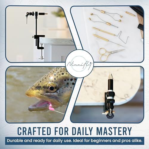 Rotary Fly Tying Vise for Beginners – 360° Sturdy Clamp Base Black Fly Vise/Complete Fly Fishing Tools Kit | Fly Tying Materials Kit | Fly Tying Kit Accessories for Fishing Enthusiasts