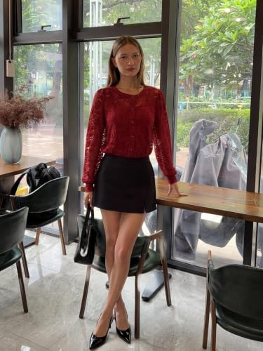Zeagoo Long Sleeve Shirts for Women Lace Top Button Up Blouse Dressy Casual