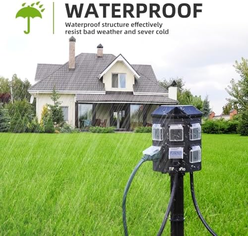 TiFFCOFiO Outdoor Power Strip with Stake, 30 FT Extension Cord Waterproof, 6 Grounded Outlets for Outdoor Lights, 14 AWG, 15A/1875W, ETL Listed