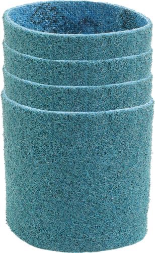 CS Unitec | 42012 | PTX Fine Fleece Nonwoven Sleeve - 3 1/2" Diameter x 4" Wide, Blue, 280 Grit, Pack of 4 - Made in Germany
