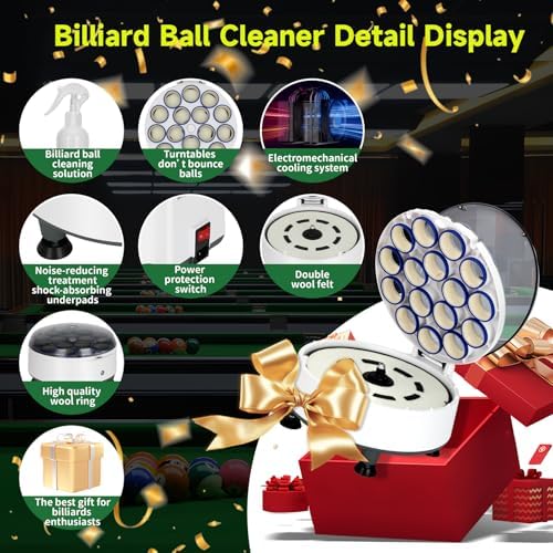 Billiard Ball Cleaning Machine, Pool Ball Polishing Cleaning Machine, Automatic 16 Ball Pool Ball Washer & Polisher with Powerful 180W Motor, for American Style Billiards 110V