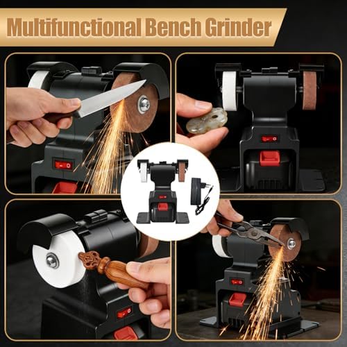 GLXX Mini Bench Grinder with 2 Wheels 250W Electric Multi Functional Bench Grinder 0-6000 RPM Heavy Duty Pure Copper Motor for Workshop Home Garage Metalworking Polishing Rust Removal (Black)