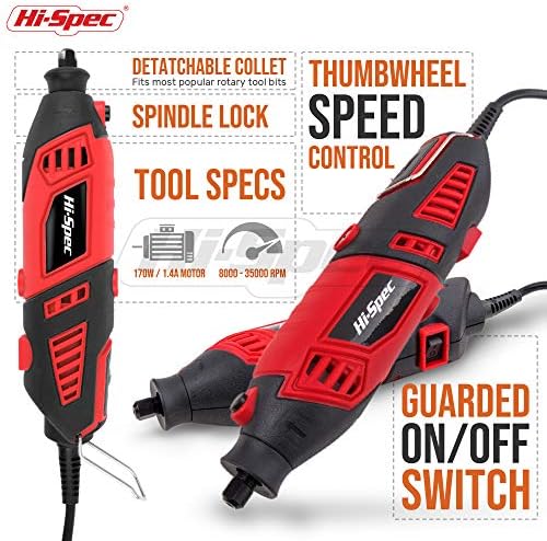 Hi-Spec Corded Rotary Tool Kit for Cutting, Grinding and Sanding with Bits