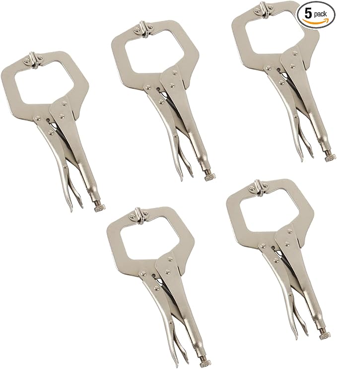 findmall 11 Inch Locking C-Clamp 5Pack Locking Pliers Adjustable Welding Clamps Vise W/Regular Tip and Swivel Pad for Shop Home Farm and Automotive