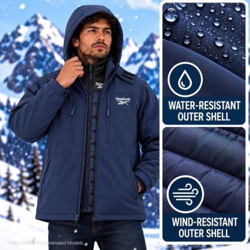 Reebok Mens 3-in-1 Softshell Systems Weather Resistant Midweight Jacket