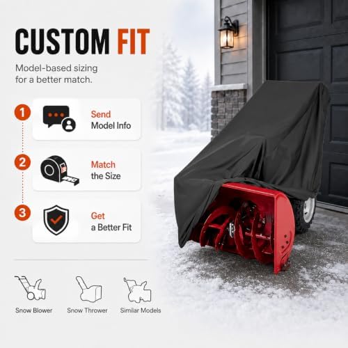 Snow Blower Cover for Columbia C 224 2014–2018, 420D Oxford Snowblower Storage Cover with Drawstring Closure, Buckle Straps for Walk-Behind Snow Throwers