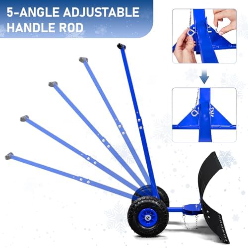 29" Push Snow Shovel with Wheels for Driveway, Heavy Duty Adjustable Angle Wheeled Snow Pusher Shovel, Metal Rolling Snow Pusher, Snow Plow Shovel on Wheels for Snow Removable, 29"x18" Blade