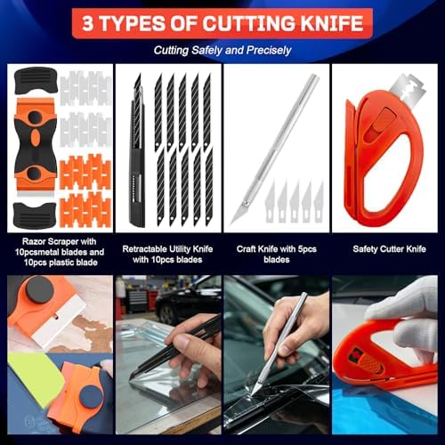 80PCS Window Tint Kit Vinyl Wrap Tool for Car Tinting Tools witn Storage Bag,Bulldozer Squeegee,Windshield Back Tint Scraper, Small Rubber Squeegee, Wrap Stick for Car Wrapping Film Installation