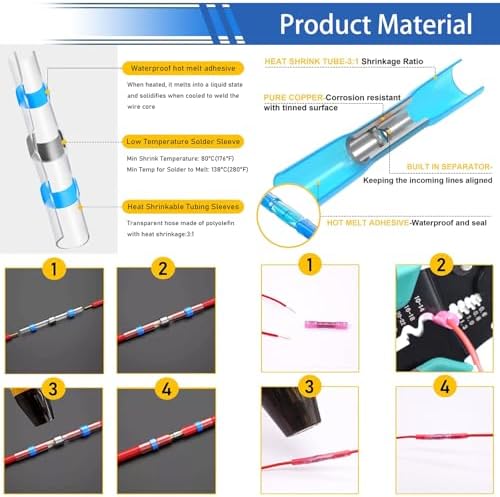smseace 2020Pcs Heat Shrink Butt Connector,Solder Seal Wire Connectors Kit,Heat Gun and Crimping Tool Pack in Exquisite handbag 22-10AWG Waterproof Electrical Wire Crimp Connectors