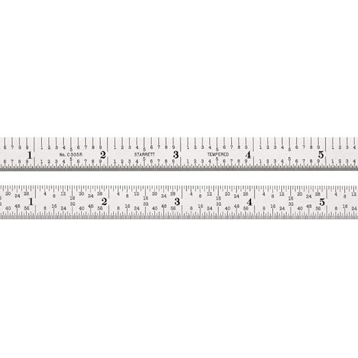 Starrett Full Flexible Steel Rule with SLC, Satin Chrome Finish, and Quick Reading - 5R Graduation, 6" Length, 1/64" Thickness - C305R-6 W/SLC