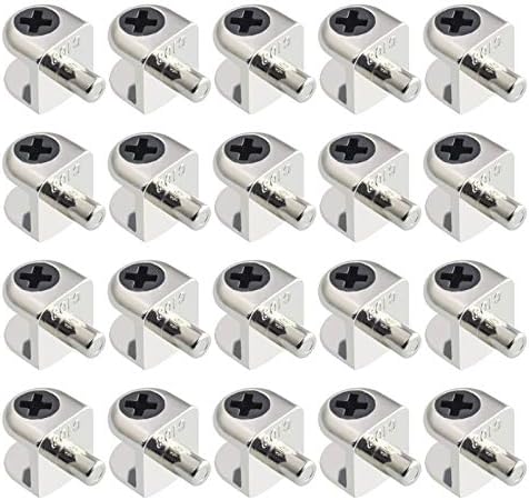 Glass Shelf Bracket, 20Pcs Wall Mounted Adjustable Glass Shelf Bracket Pegs Zinc Alloy Half Round Glass Clamp Clips with Pin Frameless Glass Shelf Holders Supports, Brushed Finish