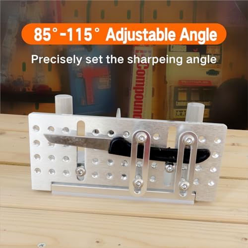 Belt Grinder Knife Jig, -5°~25° Angle Adjustable, 7.68" Long with Dual Handles and Dual Press Plates, for Angle Grind Guide in Belt Sander Blade Making.