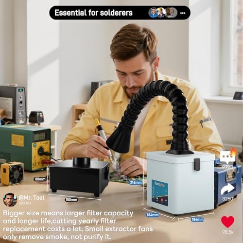 FC-2001A Solder Fume Extractor, 2-in-1 H13 HEPA Activated Carbon