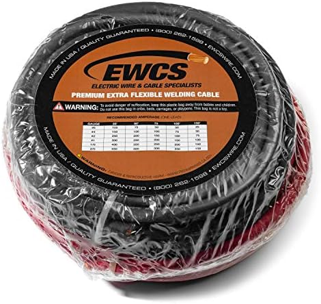 EWCS 2 Gauge Premium Extra Flexible Welding Cable 600 Volt Combo Pack - Black+Red - 15 Feet of Each Color - Made in The USA