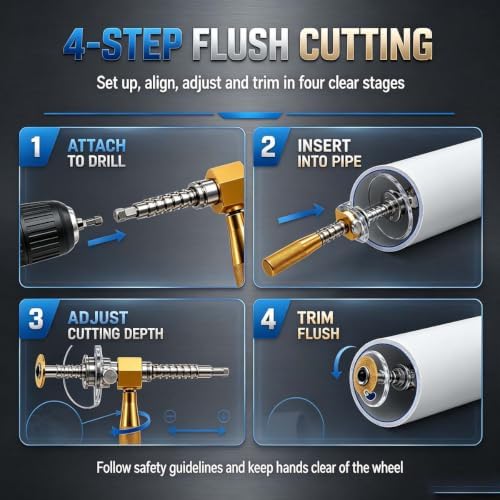 1-1/4" PVC Inside Pipe Cutter Internal Cutting Tool, Diamond Wheel Grinding Disc for Precise Internal PVC Cuts, Metal Guide and Adjustable Depth Control，Blue