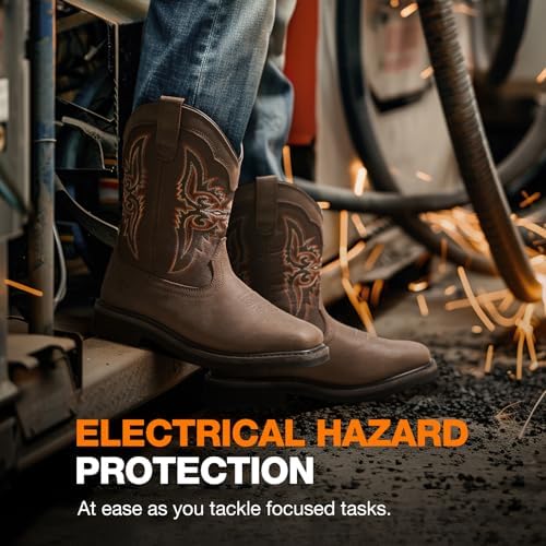 NINGO Steel Toe Boots for Men, Comfortable Square Toe Cowboy Work Boots