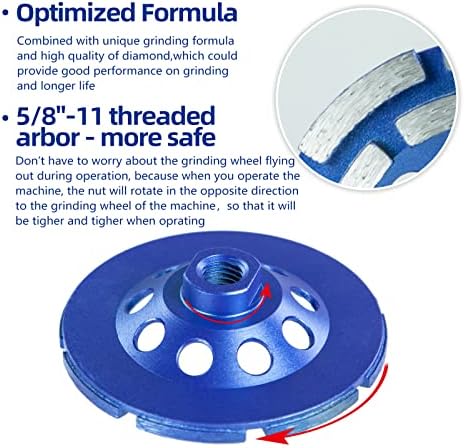 SALI 4.5 Inch 3pcs Concrete Grinding Wheels 14 Turbo Diamond Segments 5/8-11 Arbor Diamond Grinding Wheel Fit for Paint, Epoxy, Mastic, Coating Removal