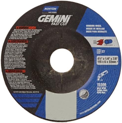 Norton Abrasives Grinding Wheel, Gemini Fast Cut Grinding Wheel, 4 1/2 for Right Angle Grinder, Pack of 25 Discs