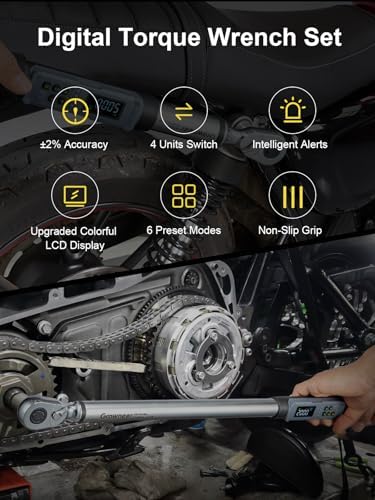 GROWNEER Digital Torque Wrench Set, 3/8" 2.2-44.3 Ft-lbs/3-60 Nm & 1/2'' 12.5-250.7 Ft-lbs/17-340 nm, Torque Wrench Digital Combo with Buzzer & LED Indicator, Bits & Sockets for Motor Car Repair